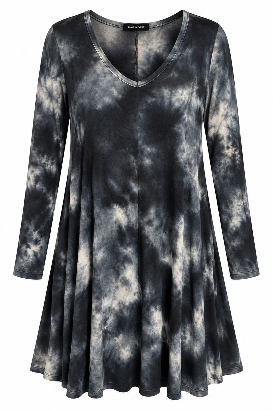 Rae Mode Black & Gray Tie-Dye Long Sleeve Swing Dress 1XL